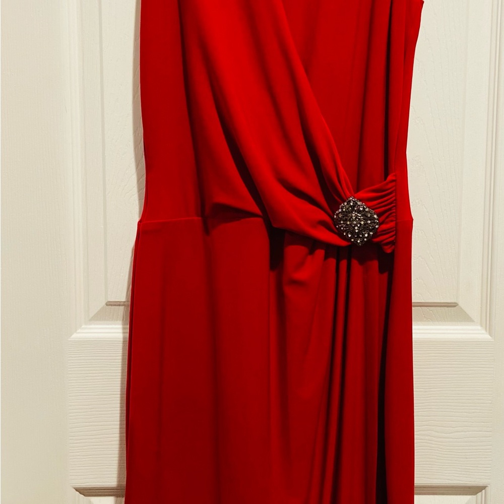 Ralph Lauren Red Maxi Dress with Decorative Brooch